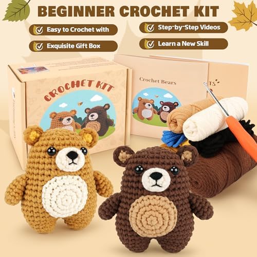 Crochet Kit for Beginners - Bear Crochet Kits, Beginner Crochet Kit for Adults, Crochet Animal Kit for Starters with Step-by-Step Video Tutorials, Knitting Bears with Squishy Hip Design - Image 5