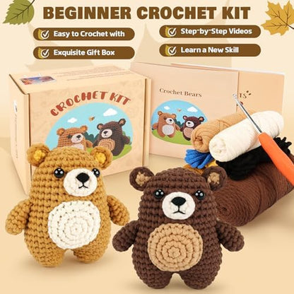 Crochet Kit for Beginners - Bear Crochet Kits, Beginner Crochet Kit for Adults, Crochet Animal Kit for Starters with Step-by-Step Video Tutorials, Knitting Bears with Squishy Hip Design - Image 5
