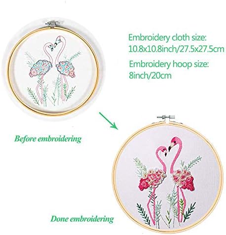 Konrisa Flamingo Embroidery Kit for Beginners with Pattern Floral Stamped Full Range of Embroidery Starter Kit for Adults Cross Stitch Kit with Embroidery Cloth, Hoops, Color Thread and Tools,Set of 2 - Image 4