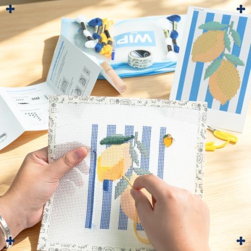 Kaitiaki 13 mesh Needlepoint Canvas Kit, 8 in Painted Canvas Set with Embroidery Floss, Needles, Guide Card, Instruction, Threader, Scissors & Project Bag for Crafter Gift(Lemon) - Image 4