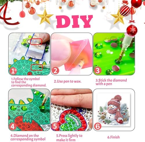 YOKUSHI 12 PCS Diamond Art Painting Christmas Greeting Cards with Envelopes, Snowman Craft DIY Card Making Kits for Adults Gifts (Red) - Image 3