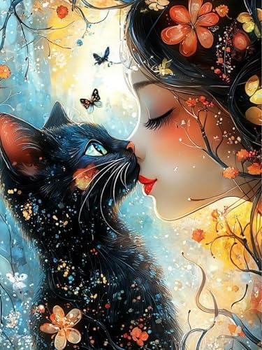 Diamond Art Kits for Adults, Black Cat Diamond Art Painting Kits for Adults by croshom