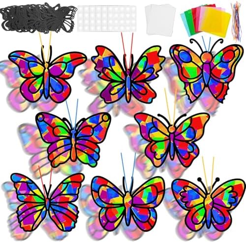 Lonfliness 32 Sets Butterfly Suncatcher Craft Kit DIY VBS Window Stain Glass Effect Paper Butterfly Sunday School Classroom Decors Spring Easter Art Craft Creative Activity Project Kid Gift Favor by Lonfliness