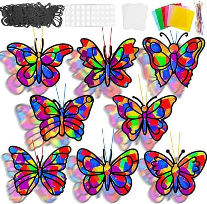 Lonfliness 32 Sets Butterfly Suncatcher Craft Kit DIY VBS Window Stain Glass Effect Paper Butterfly Sunday School Classroom Decors Spring Easter Art Craft Creative Activity Project Kid Gift Favor by Lonfliness