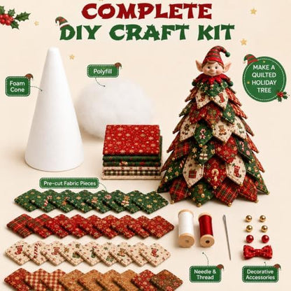 DIY Quilted Fabric Christmas Tree Kit, Arts and Crafts for Adults, (Elf) - Image 2