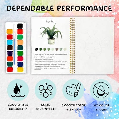 Potted Plants Favorites Watercolor Workbook, Water Coloring Book, 12 Patterns, Watercolor Kit for Beginners, Plant Lovers Gift - Image 3