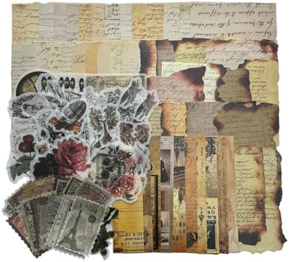 Vintage Aesthetic Scrapbook Supplies Kit with Scrapbook Paper, Stickers, Bookmarks for Scrapbooking, DIY Albums, Junk Journals, Bullet Journals, Dark Academia Aesthetic Decor (Dark2 129 Pcs) by Welcometobuy