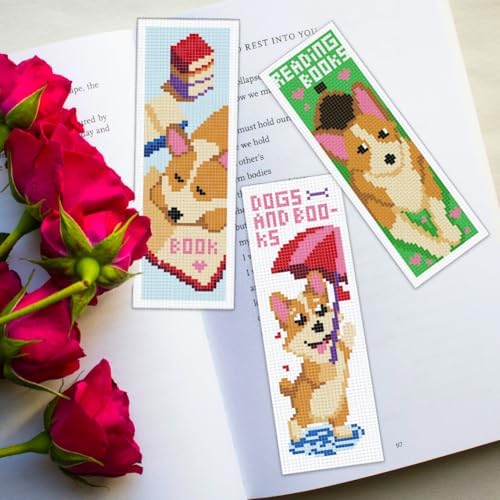 ORIGACH 6 Set Cute Dog & Book Cross Stitch Bookmark Kit for Beginner - Image 6