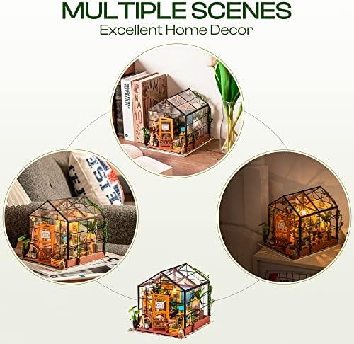 ROBOTIME DIY Miniature House Kit Mini Green House Tiny Dollhouse Wooden Furniture Kit with LED Halloween/Christmas/Birthday Gifts for Adults (Cathy's Greenhouse) - Image 4
