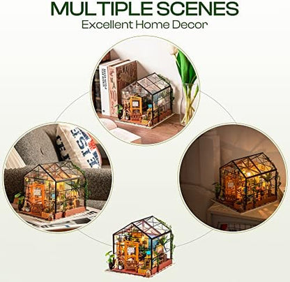 ROBOTIME DIY Miniature House Kit Mini Green House Tiny Dollhouse Wooden Furniture Kit with LED Halloween/Christmas/Birthday Gifts for Adults (Cathy's Greenhouse) - Image 4