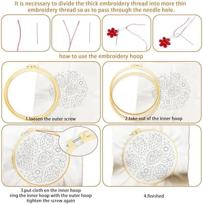 BEUNITONE 4 Set Strawberry Embroidery Kit for Adult Beginners 7.9"x7.9" DIY Stamped Needlepoint Kits with Pre-Printed Designs, Complete Handmade Embroidery Craft for Relaxing Hobby and Home Decor - Image 3
