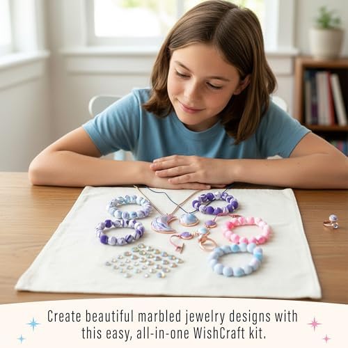 Bright Stripes Wish*Craft Marbled Moon DIY Jewelry Kit for Kids, Ages 8+ - Image 4