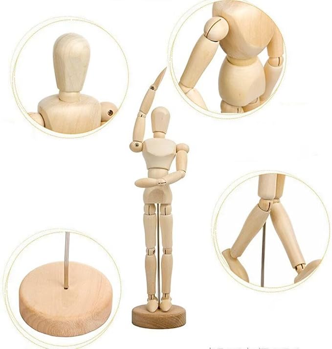 SEEK RARE 12.4 Inch Artists Wooden Manikin Flexible Body Joints Human Figure Puppet Model Wood Male Mannequin Ornament Stand for Home Office Desk Decor Sketching Drawing Painting