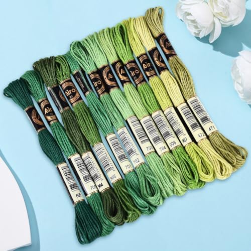 105 Yards 12 Skeins Gradient 6 Strands Dark Green Variegated Embroidery Floss Thread Cross Stitch Friendship Bracelet Polyester String Threads Assorted Bulk Set for Hand Sewing Making Supply - Image 7