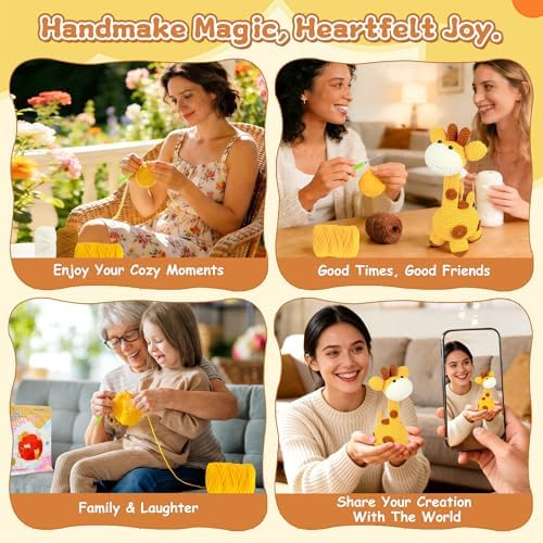 Beginner Crochet Kit for Making Adorable Giraffe - Complete DIY Craft Kit with Yarn, Hooks, and Video Tutorial - Ideal Arts and Crafts for Adults, Room Decor Gift - Image 6