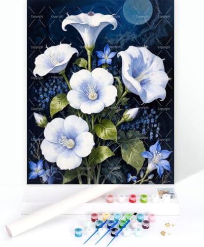 Sceorixa Floral Paint By Numbers Kit for Adults - DIY White Moonflowers Painting On Canvas, Acrylic Paint Set, Suitable for Beginners, Wall Decor Art for Home Decoration Or Gifts(12X16IN Framed) - Image 3
