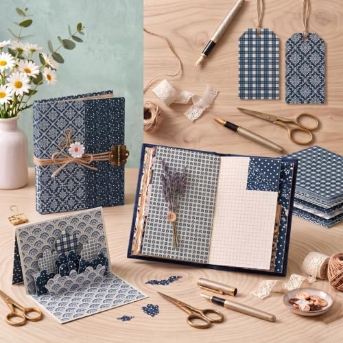 Gingham Scrapbook Paper 12x12 Blue,24 Sheets Double-Sided Boho Blue Floral Pattern CardStock Paper Pad Boho Tone Decorative Craft Papers for Holiday Cardmaking DIY Collage Papers. - Image 7