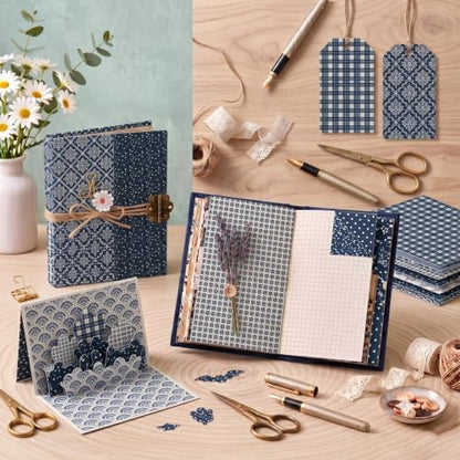 Gingham Scrapbook Paper 12x12 Blue,24 Sheets Double-Sided Boho Blue Floral Pattern CardStock Paper Pad Boho Tone Decorative Craft Papers for Holiday Cardmaking DIY Collage Papers. - Image 7