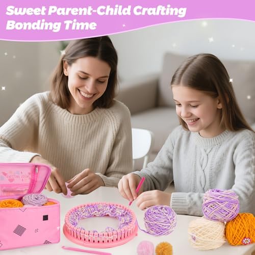 PREBOX Knitting Loom Kit for Kids and Beginners, Hat and Scarf, Pink - Image 3