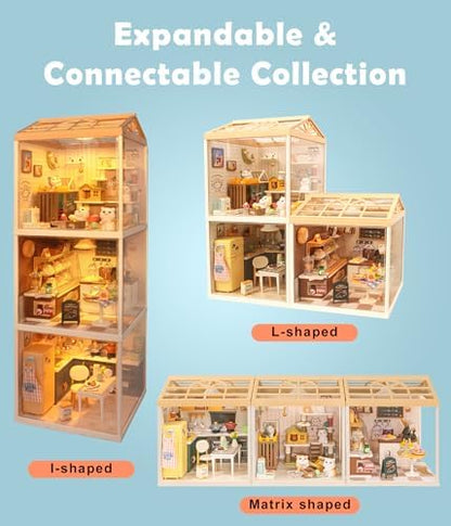 Cat Pet Life Shop DIY Miniature House Kit for Adults, 3D Dollhouse with LED Light & Dustproof Door, Stackable Connectable Display Case, Creative Gift for Cat Lovers Teens Women - Image 6