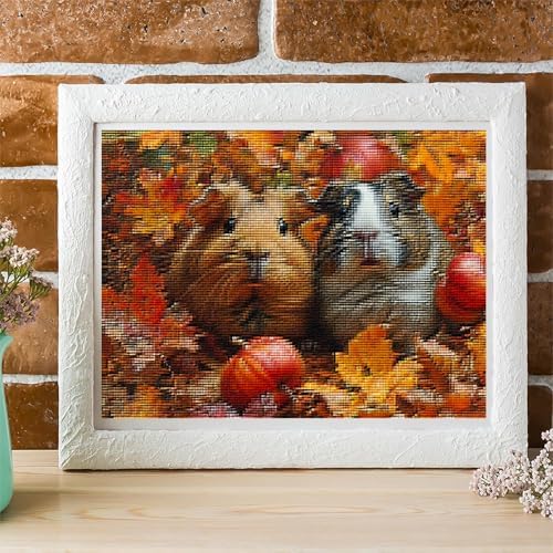 KFBXZIP Stamped Cross Stitch Kits, Guinea Pigs in Autumn Leaves, Needlepoint Counted Cross Kits for Beginners, Embroidery Kits Arts Home Decor 11CT No Frame, 12x16 inch - Image 3