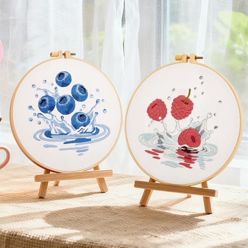 Armindou 2Set Embroidery Kits with Fruit Pattern for Beginners Adults, Hand Embroidery Needlepoint DIY Kits, Stamped Cross Stitch Kits for Beginners Adult, 2 Embroidery Hoops (Attached Video Tutorial) - Image 2