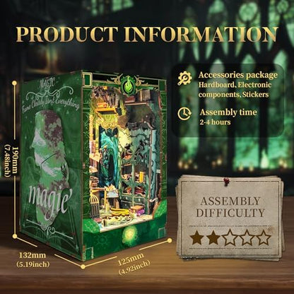 DIY Book Nook Kit 3D Wooden Puzzle DIY Miniature House Kit Magic Dollhouse Tiny House Bookshelf Dollhouse for Adults with LED Light- Snake House (SQ-41) - Image 2