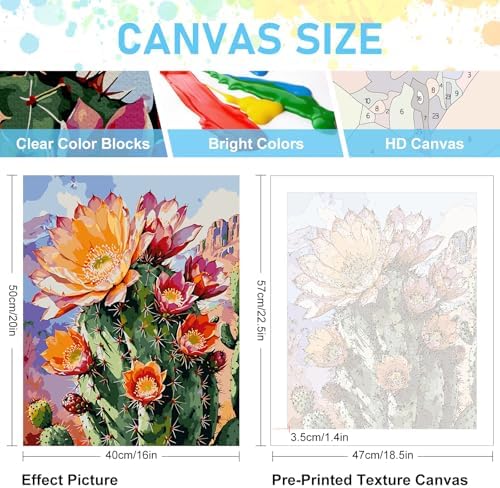 Paint by Numbers Kit for Adults, Cactus DIY Acrylic Canvas Painting Set - Image 3