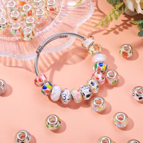Aipridy Large Hole European Beads, Craft Supplies Kit，Assorted Mixed Color Lampwork Spacer Beads for DIY Bracelet Jewelry Making (100, White) - Image 3