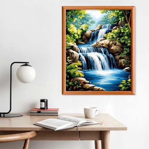 Lxmsja Waterfall Paint by Numbers Kit for Adults, Forest Acrylic Paint by Numbers for Adults Beginner, DIY Craft Supplies Oil Painting Kits for Home Wall Decor 16x20 inch (No Frame) - Image 3
