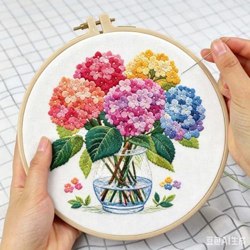 niurenmaoyi Hydrangea Embroidery Kit for Beginners,Sewing Kit for Adults - Image 6