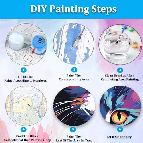Artunion Framed Paint by Numbers Kit for Adults Beginners & Kids Ages 8-12,Colorful Cat Paint by Number with Frame,Easy Acrylic Paint by Numbers Kit on Canvas 10 * 10 Inch Without Easel - Image 6
