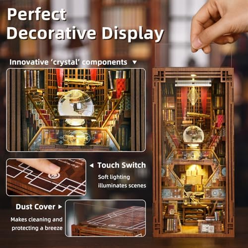 MiniCity Beyond Library Book Nook Kit, DIY Wooden Bookshelf Model with LED - Image 3