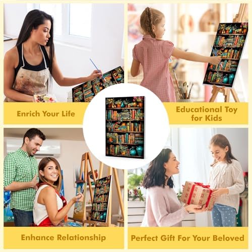 Bowetile Framed Paint by Numbers Bookshelf for Adults Beginners, Adults' Paint-by-Number Kits, Easy Adult Paint by Number Kits on Canvas, Acrylic Bookshelf Number Painting for Home Decor, 8x12in - Image 5
