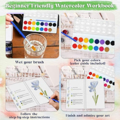 Beginners Watercolor Workbook for Adults, Step-by-Step Coloring Book Set - Image 2