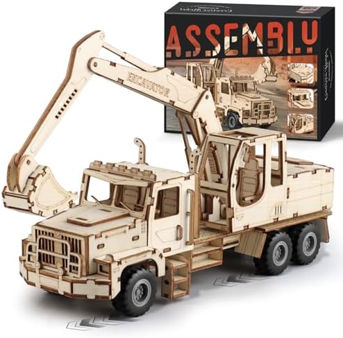 3D Wooden Puzzle for Adults, Excavator Wooden Model Car Kits by Unknown