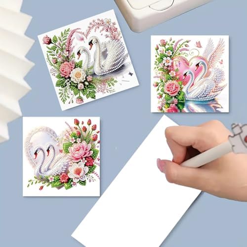 ARTopet 6Pcs Folding Greeting Card Diamond Art Painting Thank You Blessing Cards with White Envelope Rhinestones Painted Making Kits for Adults DIY Craft Holiday Gift-Swan - Image 4
