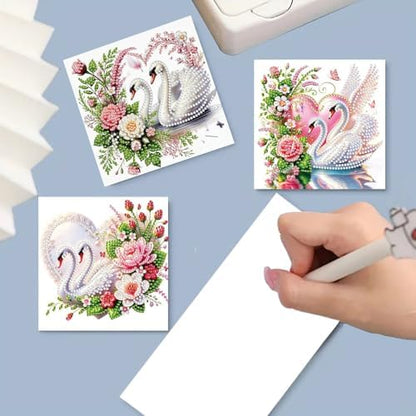 ARTopet 6Pcs Folding Greeting Card Diamond Art Painting Thank You Blessing Cards with White Envelope Rhinestones Painted Making Kits for Adults DIY Craft Holiday Gift-Swan - Image 4