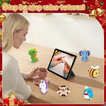 hisucbetter 6Pcs Beginner Crochet Starter Kit, Creative Birthday Gifts for Adults & Kids, Popular DIY Patterns, 40% Extra Yarn Crochet Animals Kits with Step-by-Step Video Tutorials - Image 5