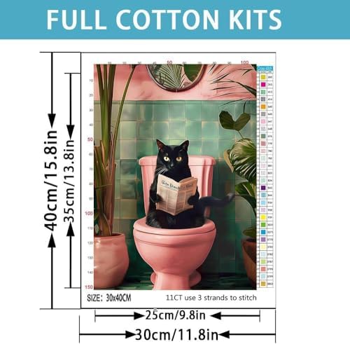 TCDZMYGS Stamped Cross Stitch Kits for Beginners,Bathroom Cat 12x16in - Image 5