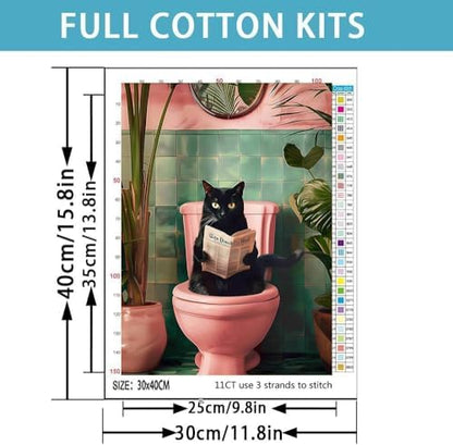 TCDZMYGS Stamped Cross Stitch Kits for Beginners,Bathroom Cat 12x16in - Image 5