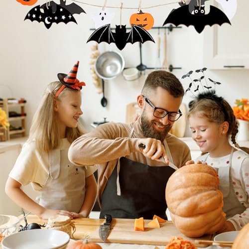 Large Size 7inch Wooden Halloween Ornaments to Paint,Bat Cutouts Unfinished DIY Blank Unfinished Pumpkin Wood Discs Ornament for Crafts Hanging Autumn Decorations 10PCS - Image 7