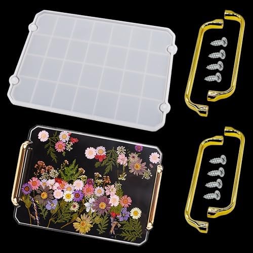 Silicone Mold for Rectangle Epoxy Resin Casting, With 2 Gold Handles, Makes Serving Tray or Board - Image 7