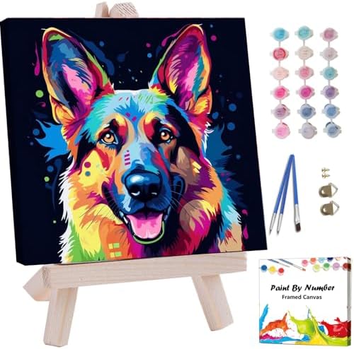 Artunion Framed Paint by Numbers Kit for Adults Beginners & Kids Ages 8-12,German Shepherd Paint by Number with Frame,Dog Animal Paint by Numbers Kit on Canvas 10 * 10 Inch Without Easel by ArtunionDriect