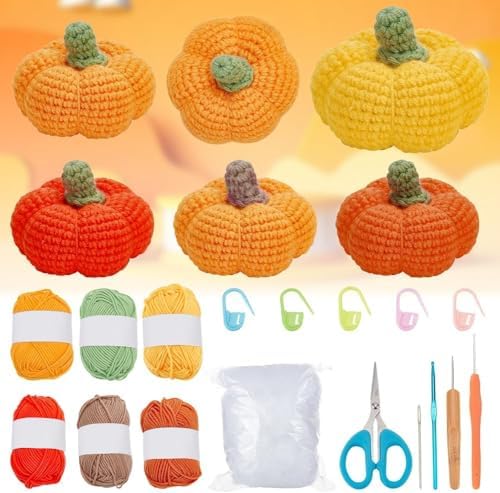 ACRNIGHEET Pumpkin Crochet Starter Kit Halloween Crochet Kit for Adults 6PCS DIY Crochet Kit for Beginners Crochet Knitting Supplies for Beginners with Step-by-Step Instruction and Video Tutorials by ACRNIGHEET
