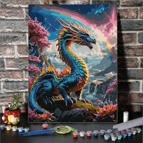 Lovepefe Dragon Paint By Numbers Kit for Adults Beginner with Framed Colourful Dragons Paint By Number Kits Acrylic On Canvas Easy Oil Painting Kit for Gift Home Wall Decor 12x16 Inch - Image 2