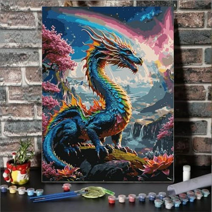 Lovepefe Dragon Paint By Numbers Kit for Adults Beginner with Framed Colourful Dragons Paint By Number Kits Acrylic On Canvas Easy Oil Painting Kit for Gift Home Wall Decor 12x16 Inch - Image 2