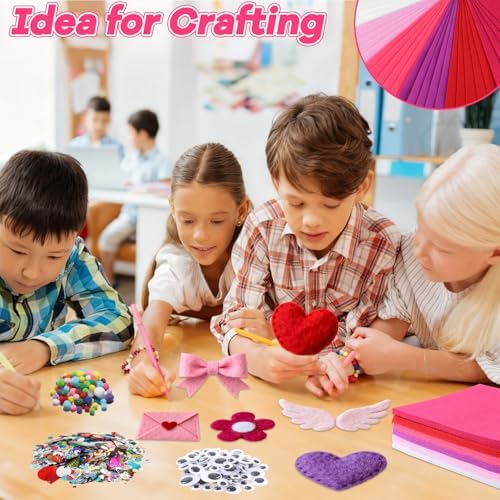gisgfim 42Pcs Valentine's Day Pink-Purple Felt Fabric Sheet Craft Kit 8 x 12 Inch Assorted Soft Pink Felt Pack with Wiggle Eye Stickers Pom Poms Glitter Craft Supply for DIY Sewing Creative Art Deco - Image 5