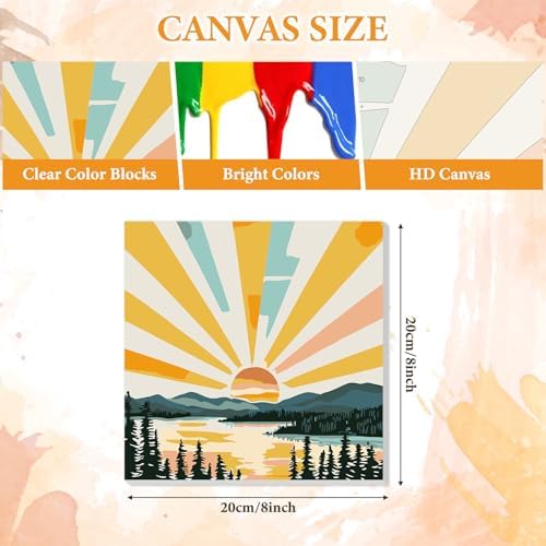 NAIMOER 4 Pack Sunset Paint by Numbers Kits for Adults Beginner with Wooden Framed, Color by Numbers on Canvas Painting Kits for Adults, Easy Paint DIY Acrylic for Home Wall Decor 8X8 Inch - Image 3