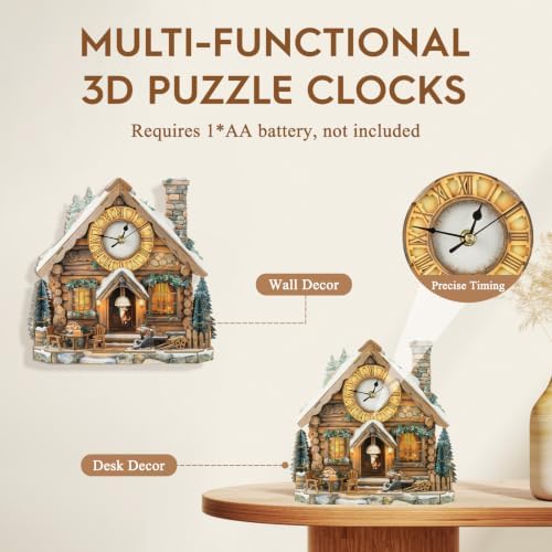 3D Wooden Puzzles for Adults-Wooden House Puzzle Clock-Adult Craft - Image 4